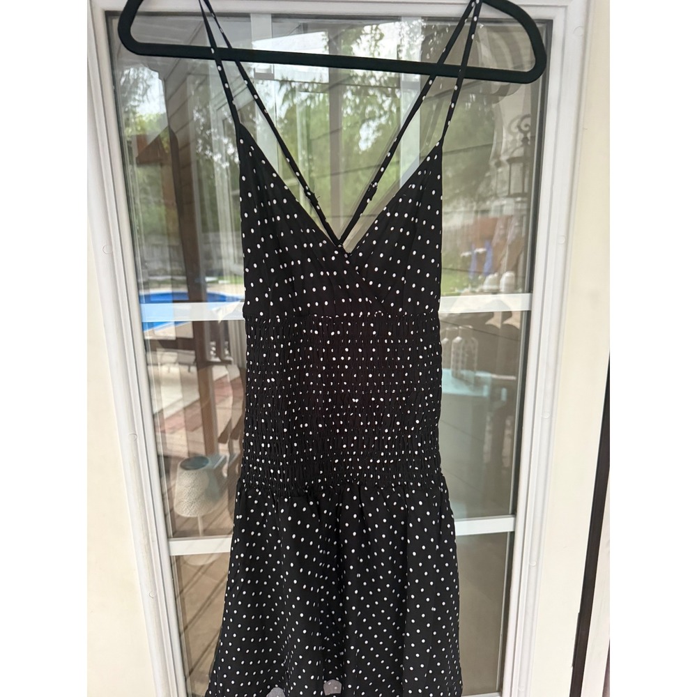 Black strappy sundress white polka dot  med smocked top festival coastal cowgirl